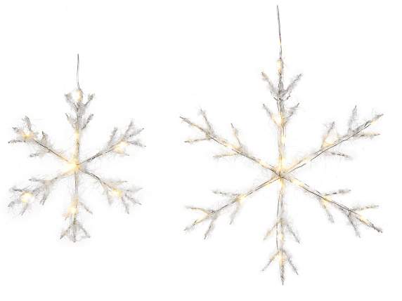 Set 2 fiocchi di neve in metallo effetto neve con luci LED
