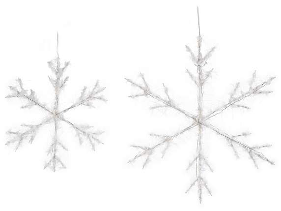 Set 2 fiocchi di neve in metallo effetto neve con luci LED