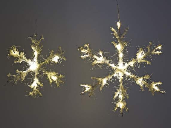 Set 2 fiocchi di neve in metallo effetto neve con luci LED