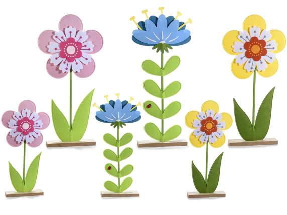 Set 2 fiori decorativi in panno colorato su base legno