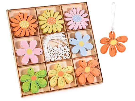 Espo 24 fiori in legno con perline e cordini da appendere