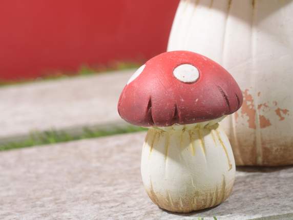 Set 3 funghi decorativi in terracotta