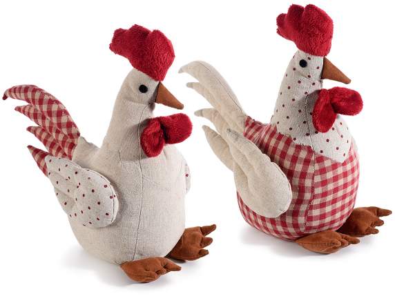 Gallina fermaporta in stoffa a pois e a quadretti