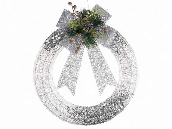 Ghirlanda metallo con glitter argento e led bianco caldo