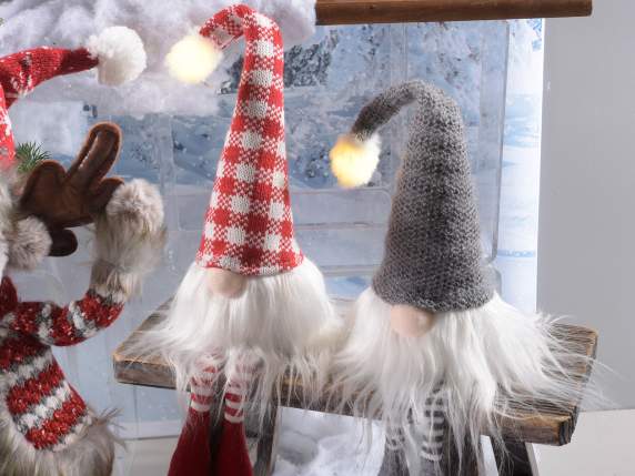 Babbo Natale gambelunghe in stoffa con pompon a luci LED