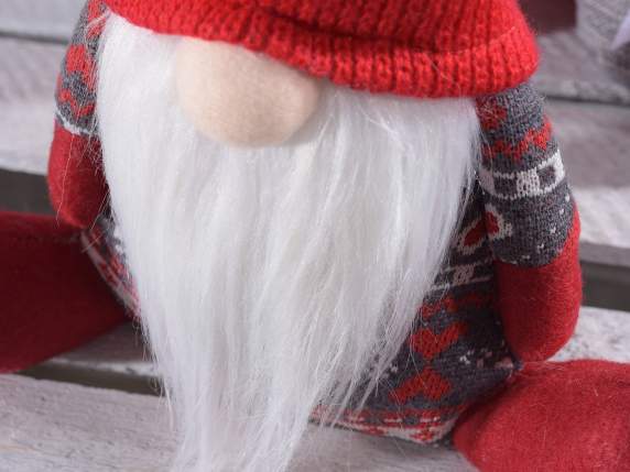 Babbo Natale seduto stoffa e maglia con cappello modellabile