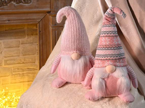 Babbo-Mamma Natale in stoffa rosa con cappello modellabile