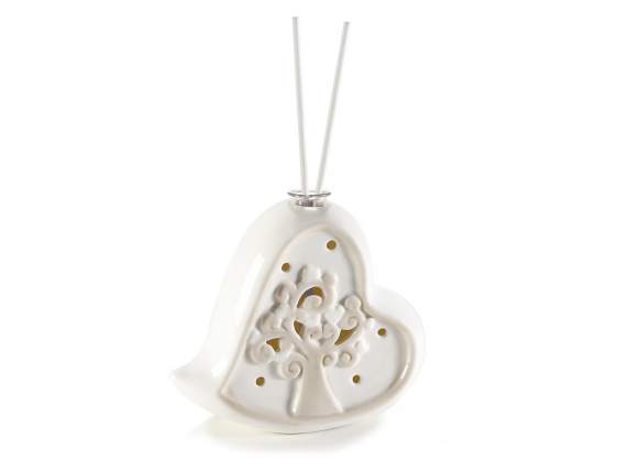 Porcelain heart with Tree of life and stick for perfume