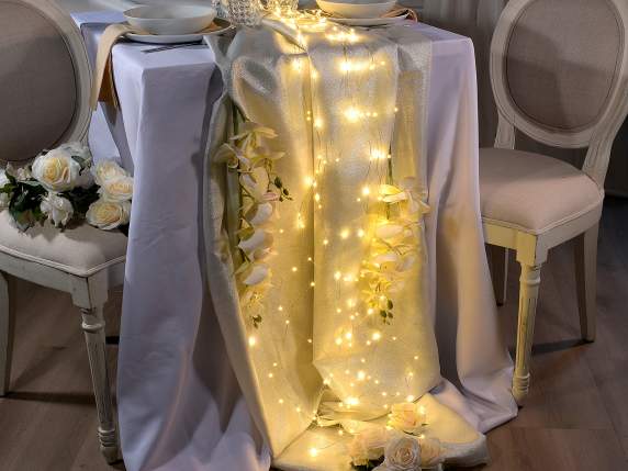 Cascata argentata 1,70m con 10 fili metallo, 180 LED bianco