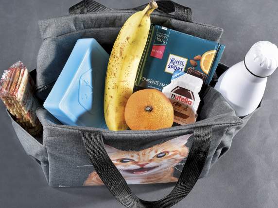 Borsa termica-lunch bag con tasche laterali, manici e zip