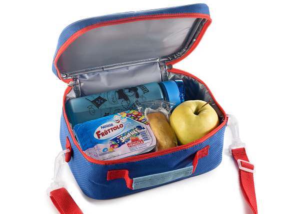 Lunch box con tasca frontale, manico e tracolla