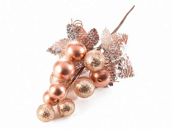 Mazzolino di bacche bronzo  con foglie e glitter