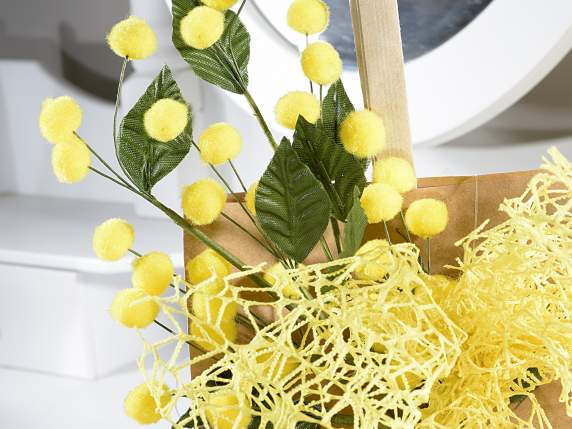 Rametto di mimosa artificiale con fiore in floccato