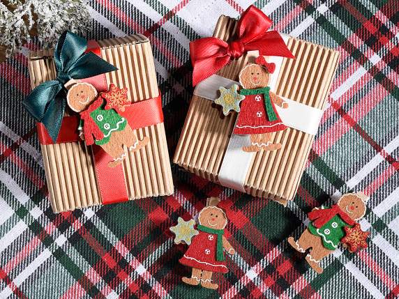 Confezione 6 mollette legno con omino pan zenzero in panno
