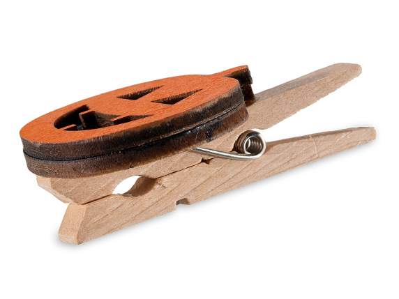 Blister con 8 mollette in legno con zucca di Halloween