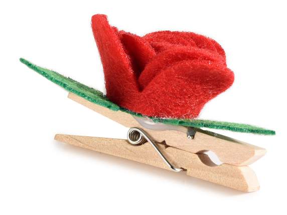 Confezione 6 mollette in panno con rosellina e foglie