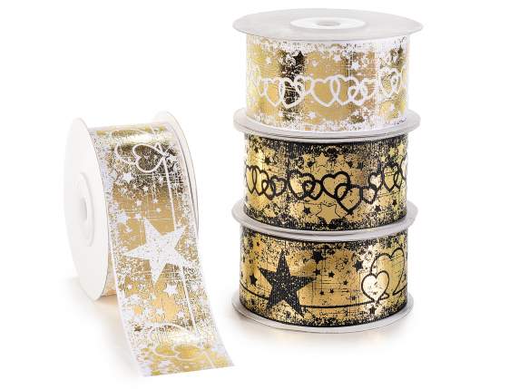 Nastro grosgrain stampa simil oro lucido Cuore Stella