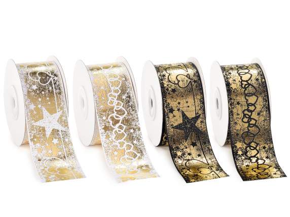 Nastro grosgrain stampa simil oro lucido Cuore Stella