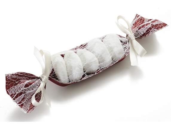 Nastro tubolare per bomboniera raso bordeaux c-pizzo bianco