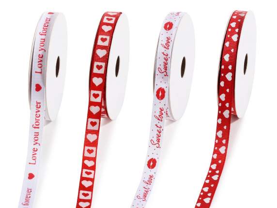 Nastro grosgrain 9mm con stampa cuoricini e scritte