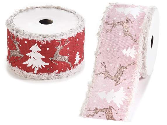 Nastro natalizio modellabile con bordo sfrangiato e glitter