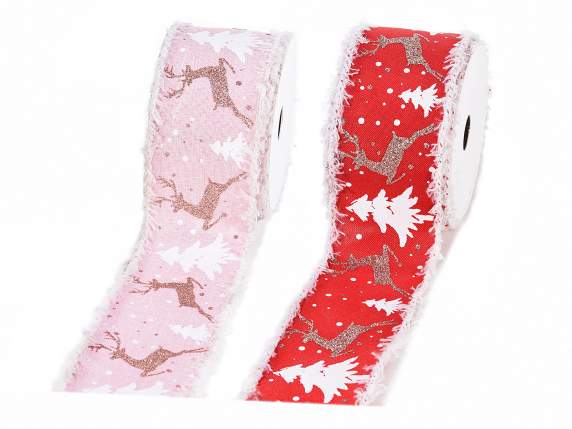 Nastro natalizio modellabile con bordo sfrangiato e glitter