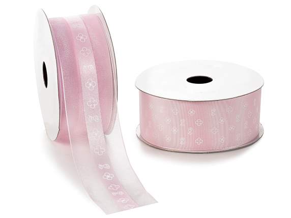 Nastro in organza-raso rosa con fiorellini