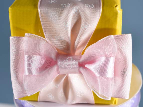 Nastro in organza-raso rosa con fiorellini