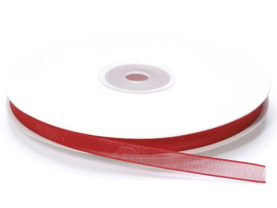 Nastro organza rosso fragola 7mm x 50mt