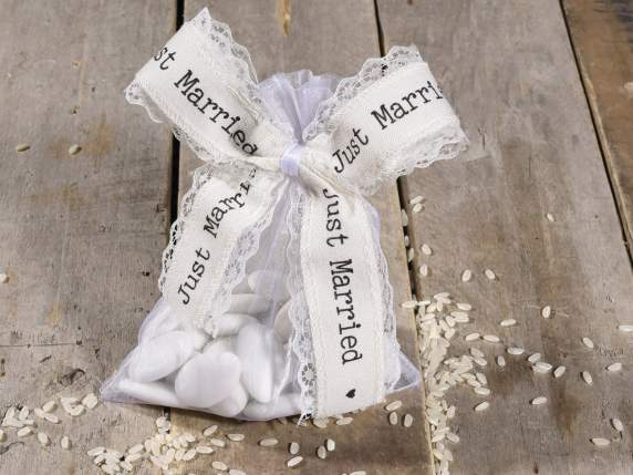 Nastro in cotone e pizzo con stampa Just married