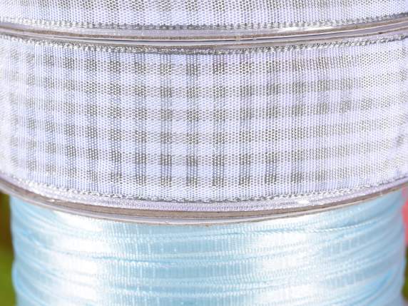 Nastro a quadretti 25mm grigio perla
