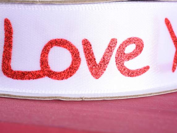 Nastro in raso 25mm con scritta I love you glitterata