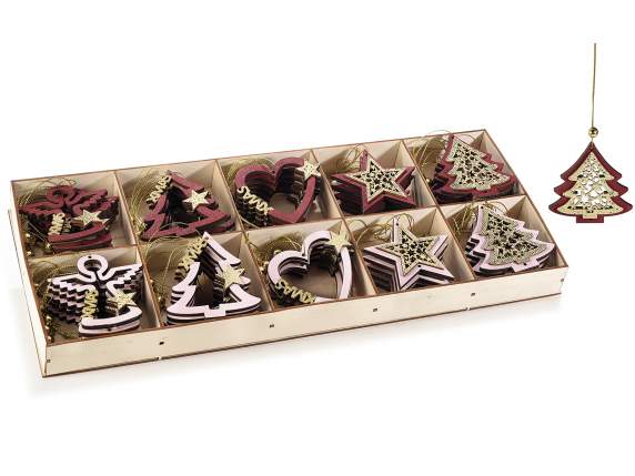 Espo 40 decorazioni natalizie legno con glitter da appendere