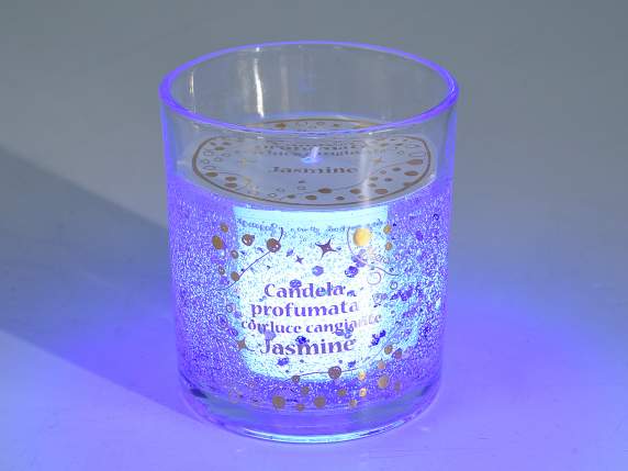 Candela profumata a luce cangiante in vasetto c-gel glitter