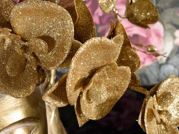 Ramo artificiale di orchidee glitterate oro