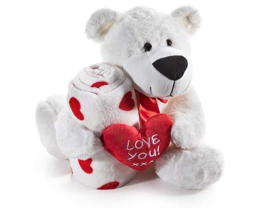 Orsetto in peluche con cuore Love you! e copertina a cuori