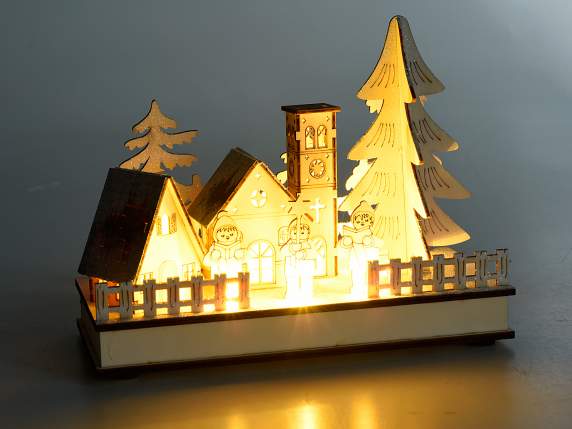 Paesaggio invernale in legno laser con luci led bianco caldo