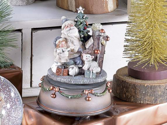Palla a neve carillon con Babbo Natale e Teddy in resina