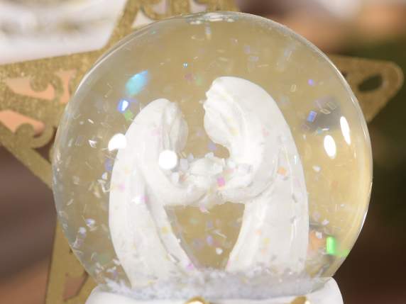 Palla a neve con Presepe, base in resina e decori dorati