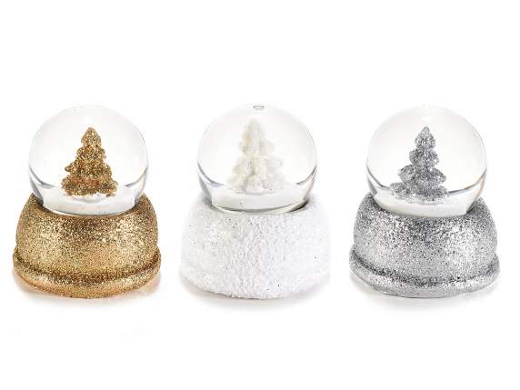 Palla neve con albero di Natale e base in resina glitterata