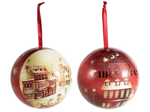 Pallina in metallo apribile da appendere villaggio Natale