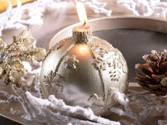 Scatola 2 candele a pallina natalizia champagne