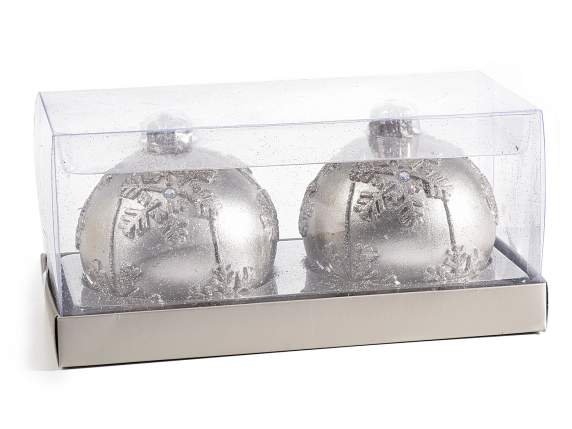 Scatola 2 candele a pallina natalizia champagne