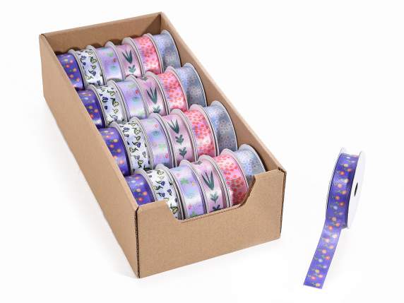 Espositore 24 nastri in raso 15mm con stampa floreale
