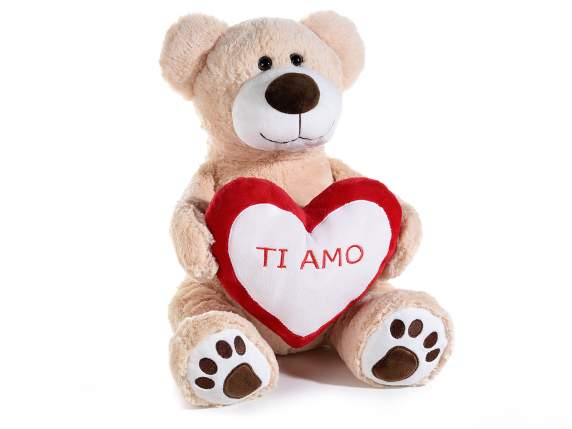 Orsetto di peluche con cuore imbottito e fiocco rosso (57.05.72