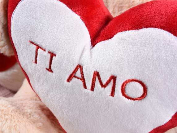 Orsetto di peluche con cuore imbottito e scritta TI AMO (57.05.46) - Art  From Italy