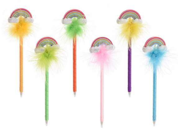 Penna a sfera c-arcobaleno in resina e piumette in espo