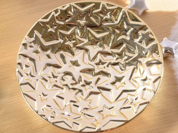 Set 2 piatti in porcellana dorata con stelle in rilievo