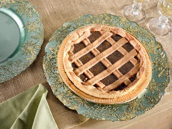 Piatto tondo in vetro verde alimentare con rilievi dorati