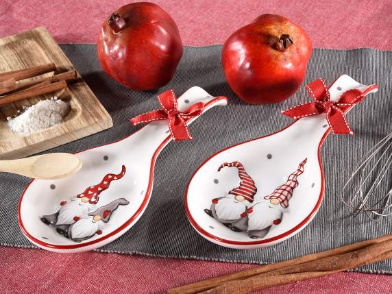 Poggiamestolo in ceramica con Babbo Natale e fiocco